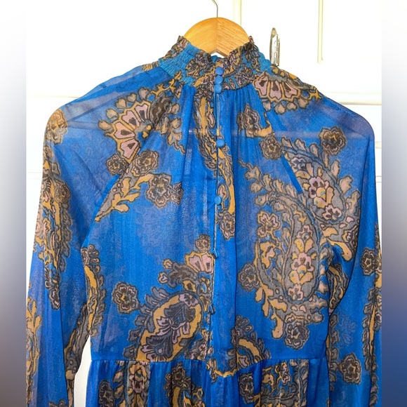 Free People Moonstruck Paisley Sheer Blue Mini Dress - Picture 7 of 9